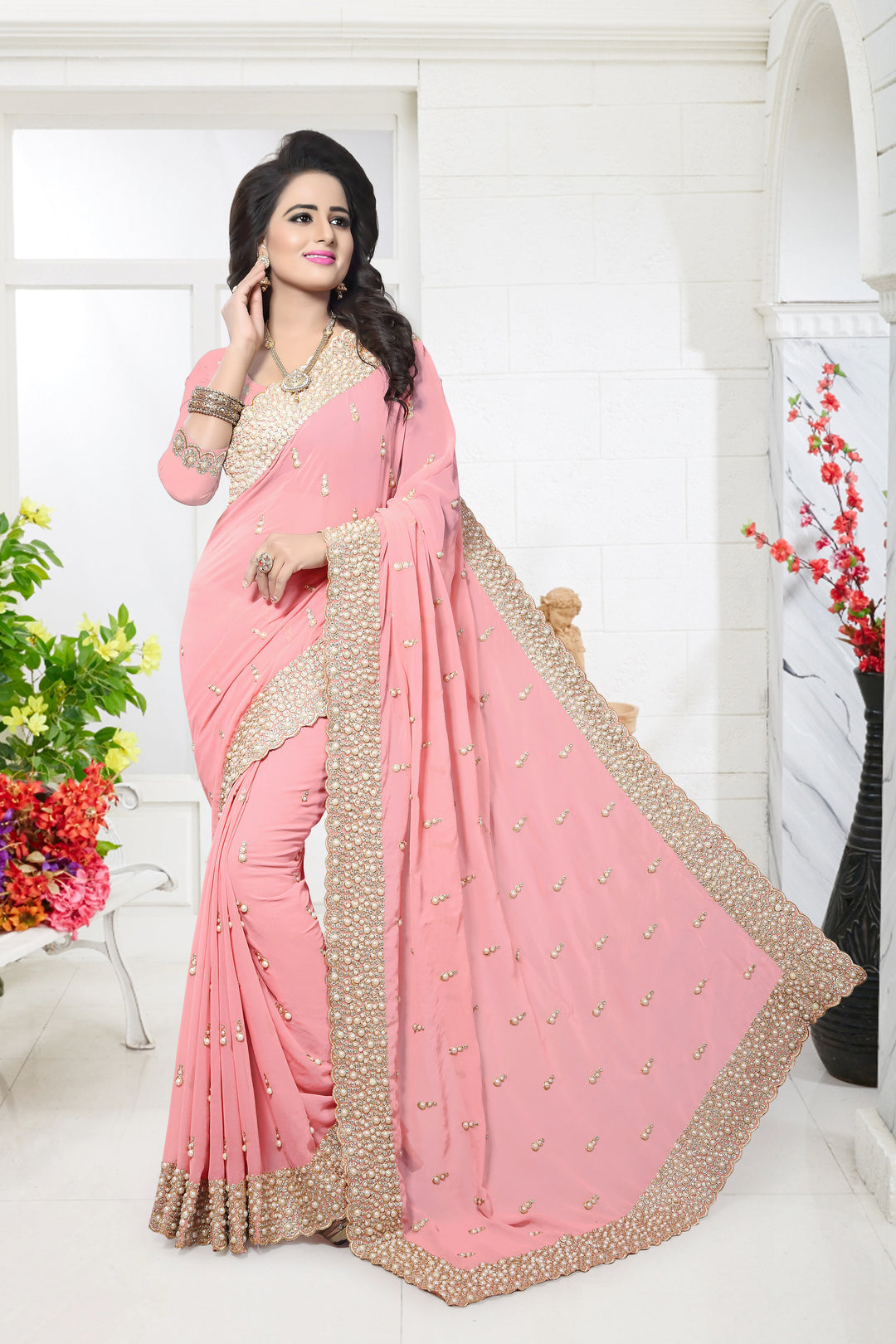 Elegant Georgette Saree | Jari & Stone Work for Special Occasions