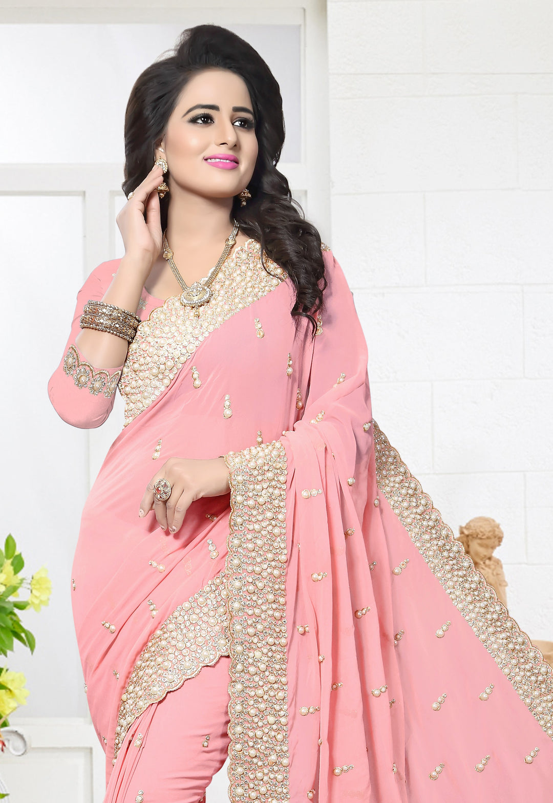 Elegant Georgette Saree | Jari & Stone Work for Special Occasions