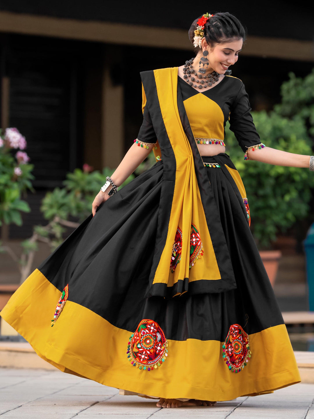 Stunning Black & Yellow Lehenga | Indian Style Choli for Women