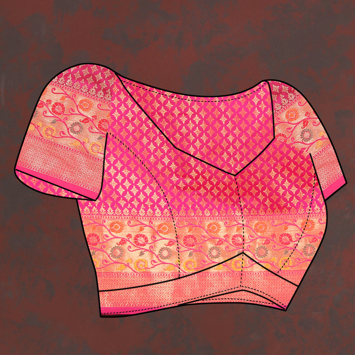 Sophisticated pink Organza silk saree with luxurious Meenakari patterns, ideal for cultural gatherings.