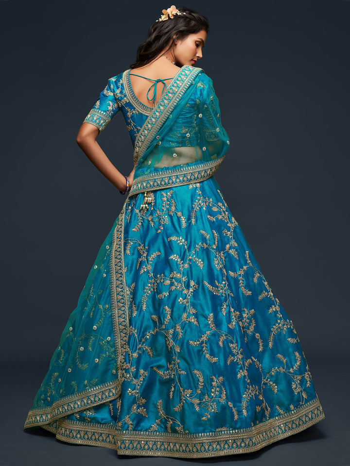 Semi-stitched navy blue crop top lehenga for weddings and festivals