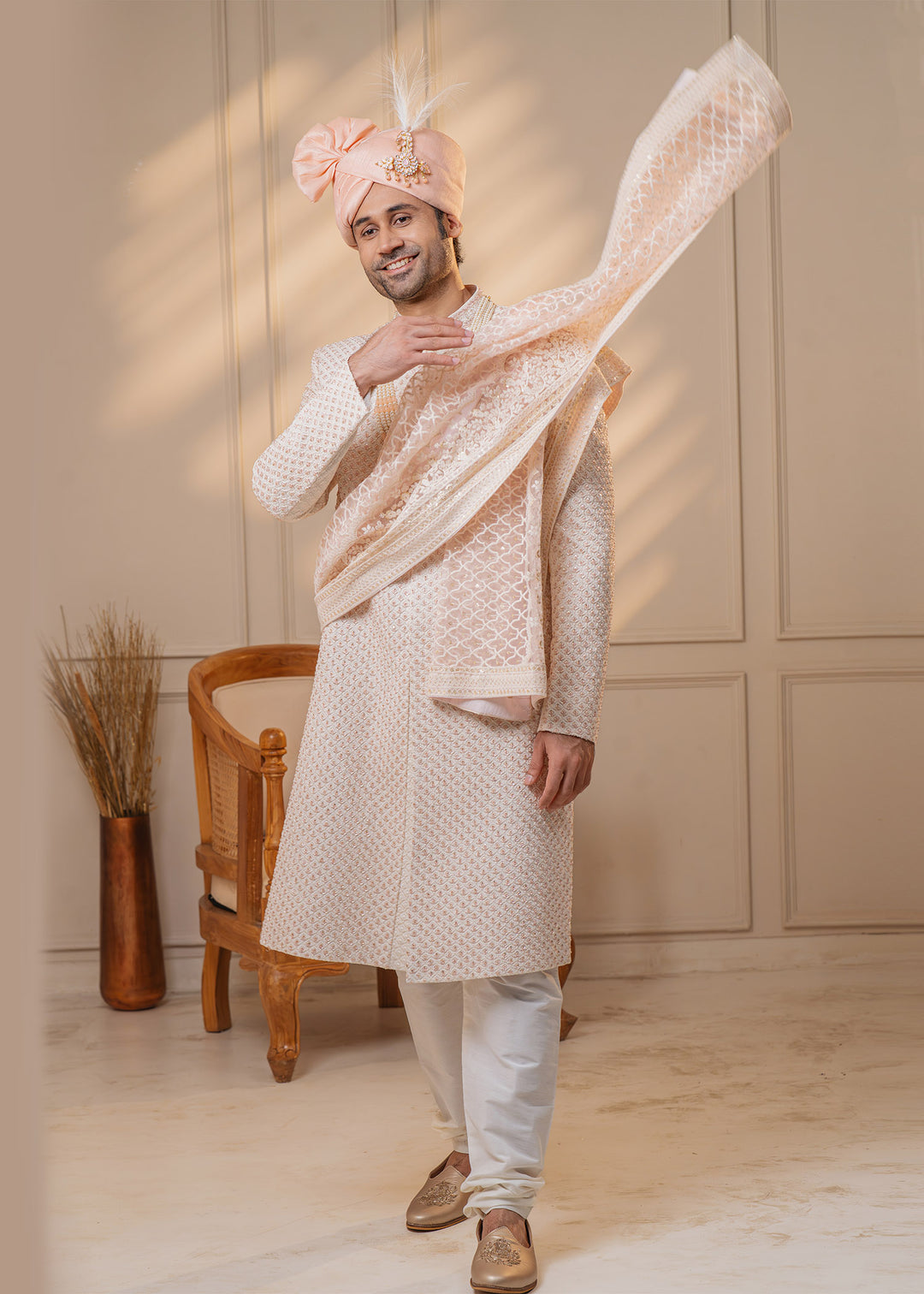 Perfect for special occasions, this sherwani blends traditional craftsmanship with contemporary style.