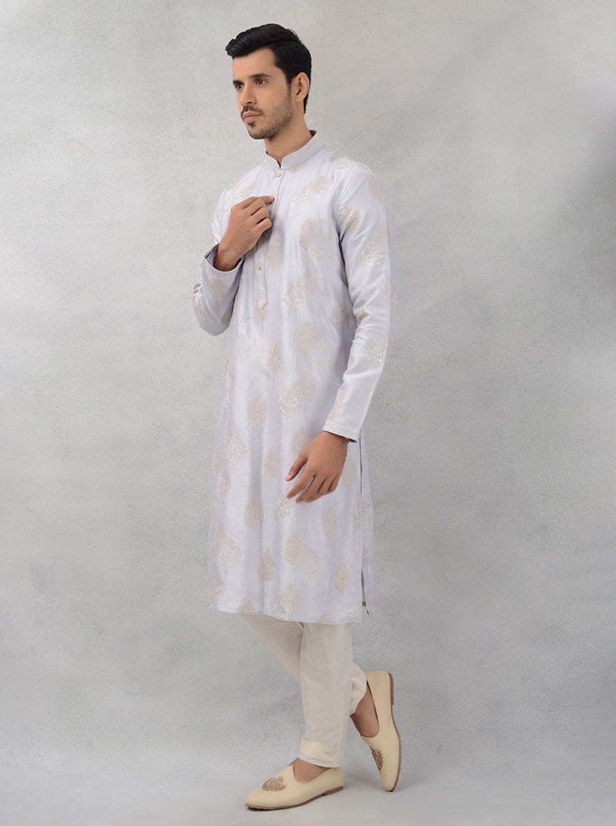 Men’s Embroidered Blue Kurta Pajama for Pooja