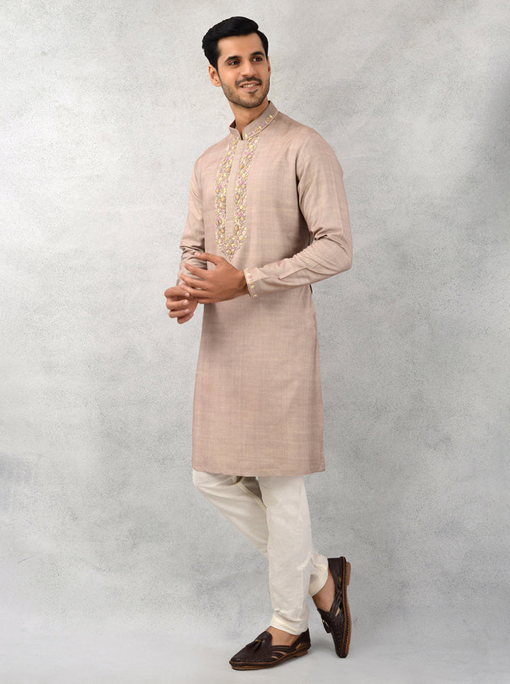 Men’s dune brown kurta pajama, silk, traditional USA attire