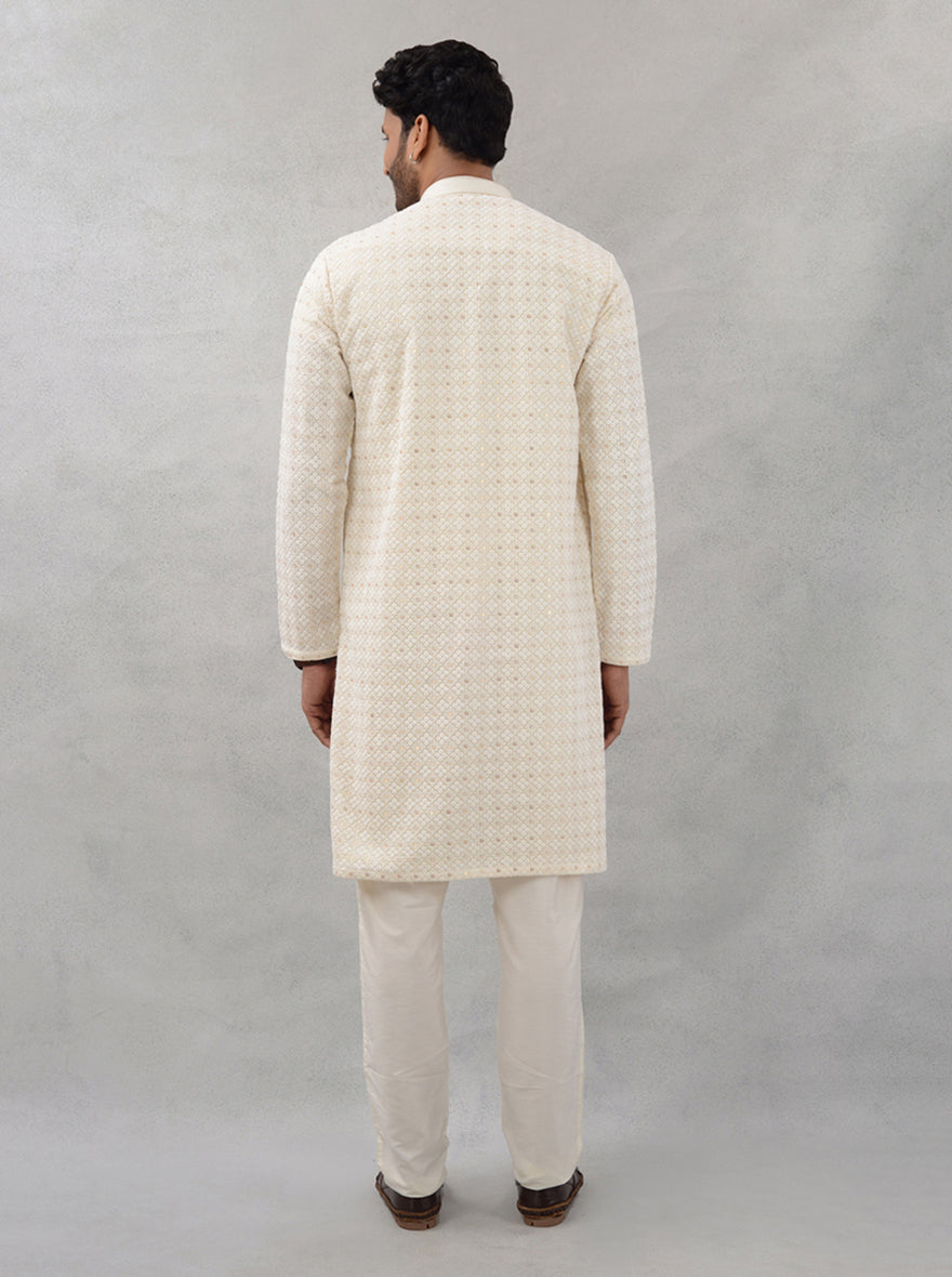 Eye-catching embroidered kurta pajama for festive occasions.