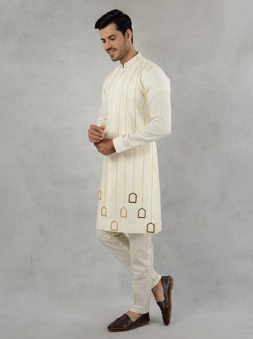 Men’s Embroidered Linen Kurta Pajama for Engagement Events