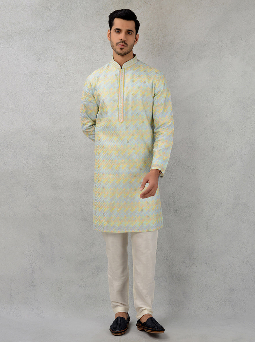 Men’s silk jacquard kurta pajama, embroidered, USA traditional attire