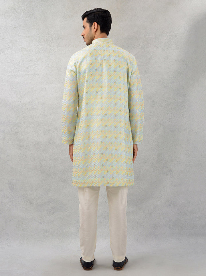 Multicolor jacquard silk kurta pajama for men, USA events