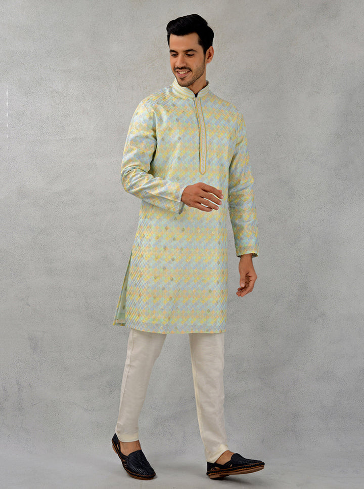 Stylish multicolor silk kurta pajama, USA festive wear for men