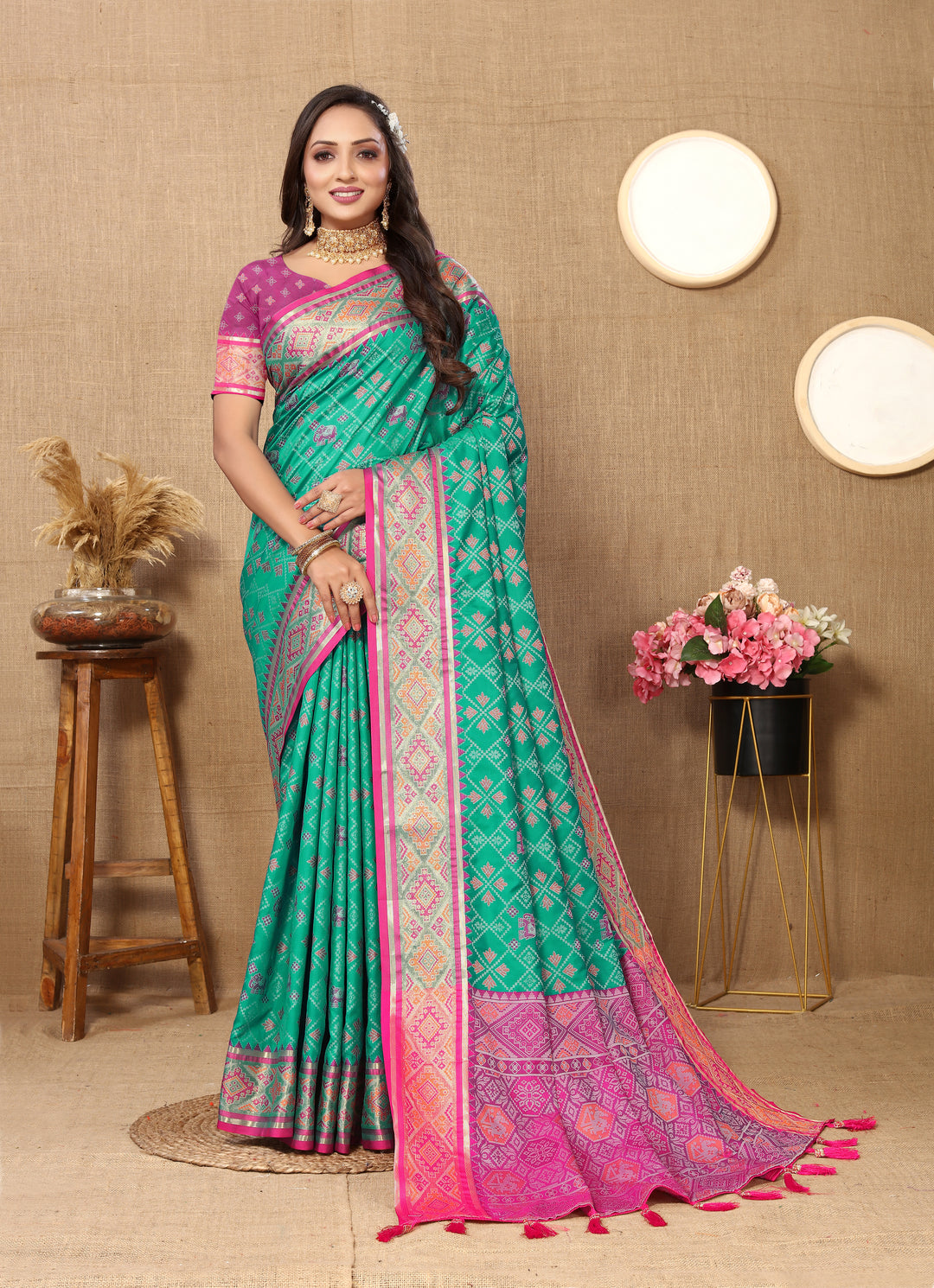 Elegant sea blue Designer Patola silk sari with luxurious zari and intricate pallu, ideal for cultural events.