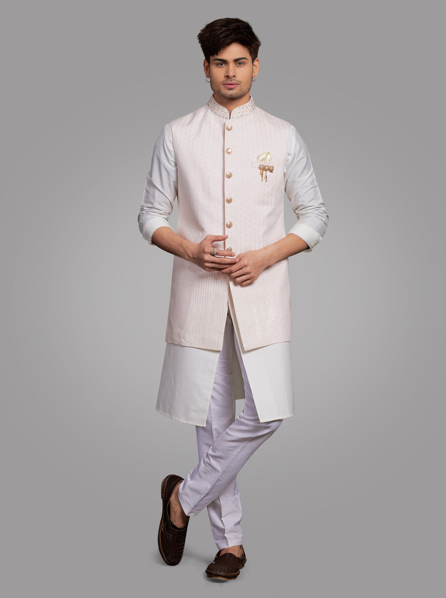 Beautiful light pink kurta pajama set designed for weddings, offering a blend of tradition and sophistication in the USA.