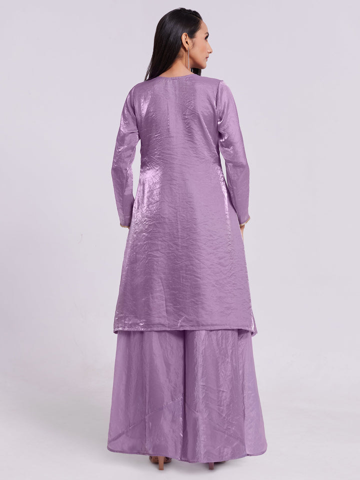 Wonderful Lilac Organza Designer Kurta With Palazzo Set