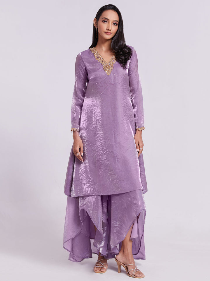 Wonderful Lilac Organza Designer Kurta With Palazzo Set