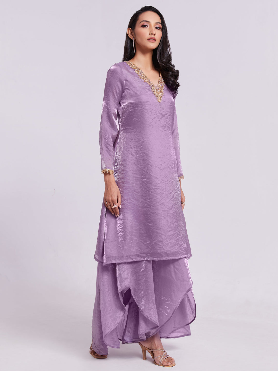 Wonderful Lilac Organza Designer Kurta With Palazzo Set