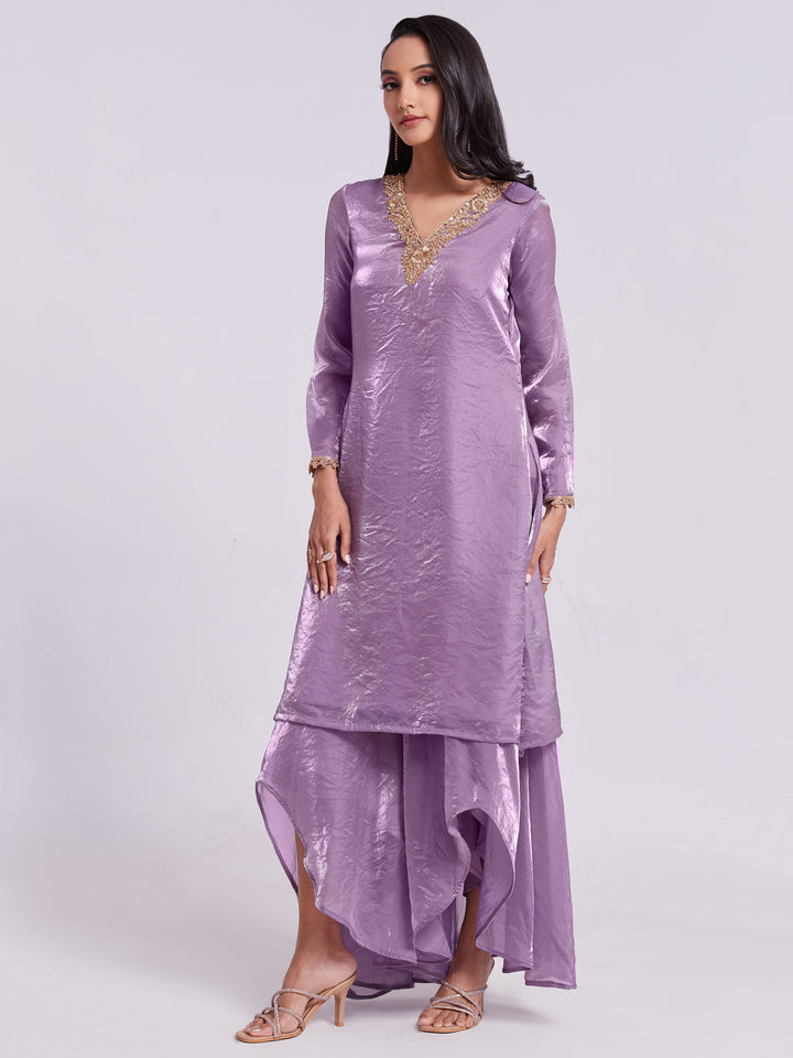 Wonderful Lilac Organza Designer Kurta With Palazzo Set