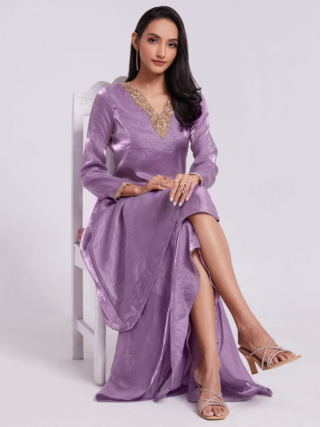 Wonderful Lilac Organza Designer Kurta With Palazzo Set