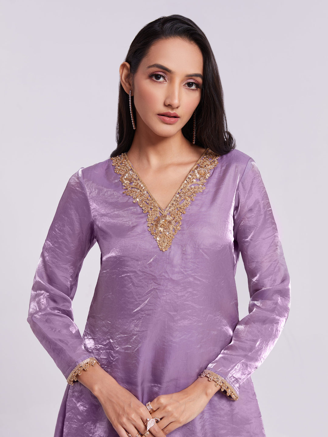 Wonderful Lilac Organza Designer Kurta With Palazzo Set