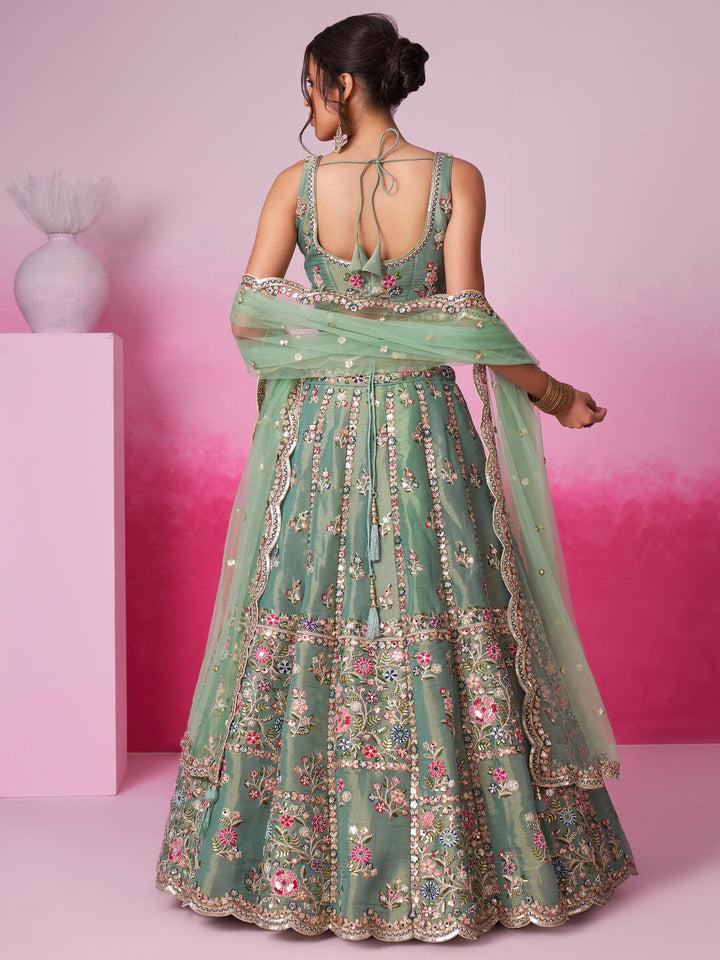 Designer Sea Green Lehenga | Silk & Sequin Work with Embroidered Dupatta