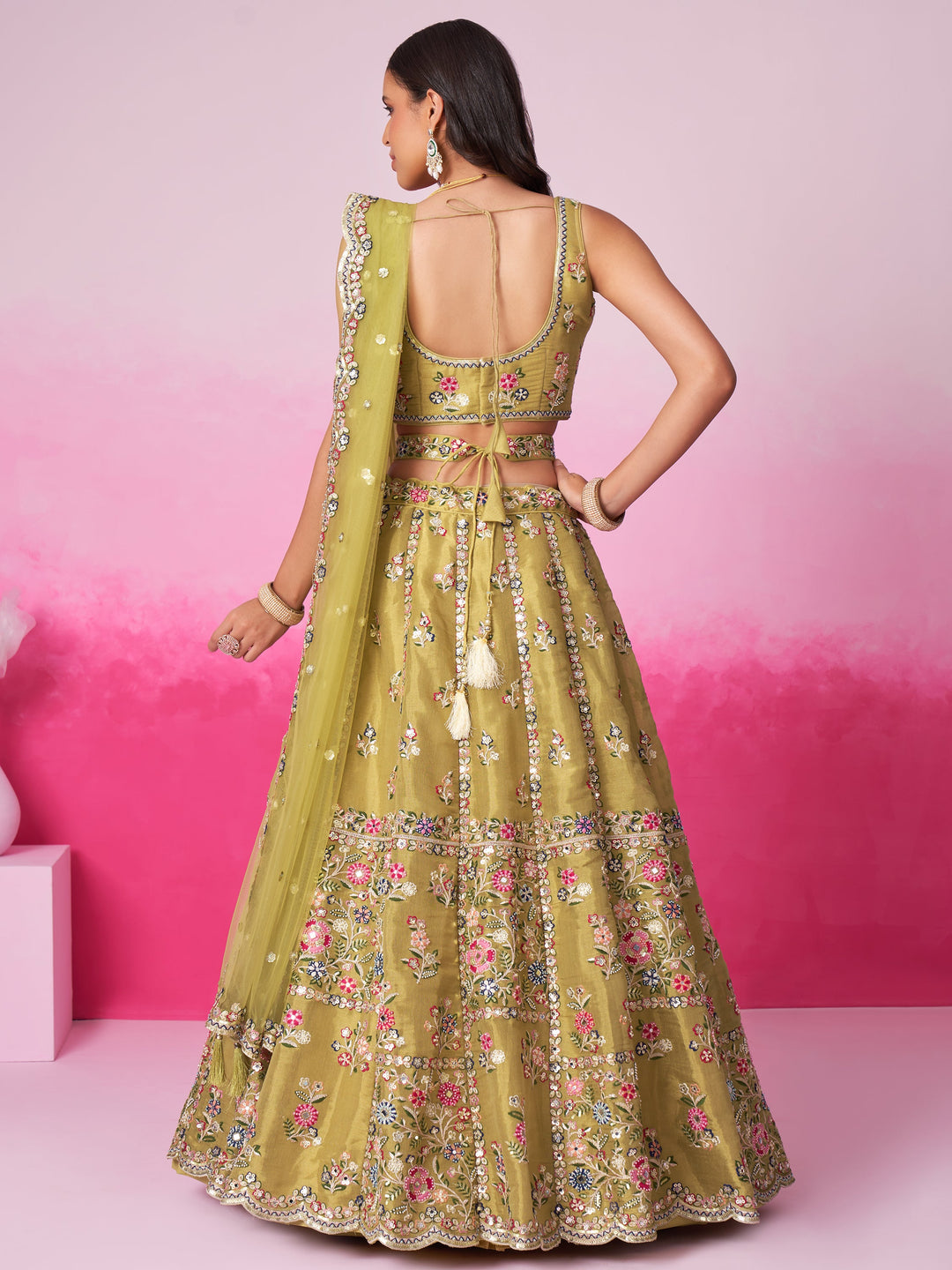 Designer Mustard Silk Lehenga | Sequin & Embroidery Detailing