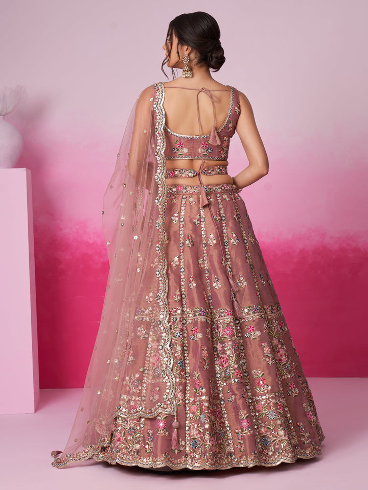 Rose Gold Silk Lehenga | Sequin & Embroidered Work