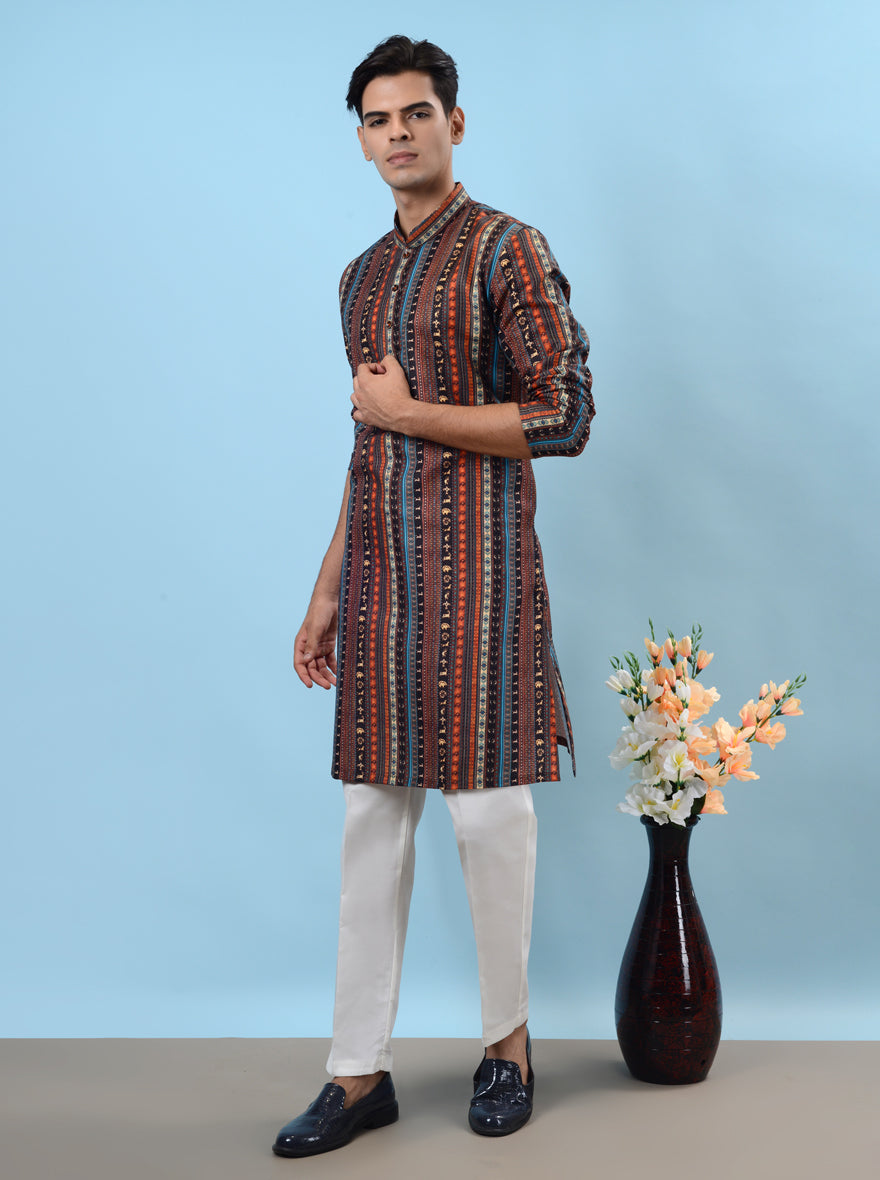 Cozy brown kurta pajama made from a silk blend, offering sophistication and style.