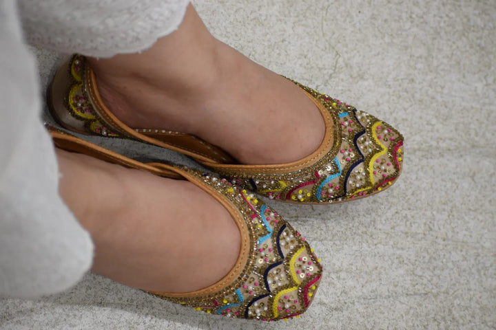 Handcrafted Rainbow Jutti | Colorful Leather Jutti with Sparkling Sequin Detailing