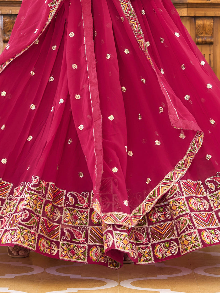 Astonishing Rani Pink Sequins Georgette Wedding Lehenga Choli