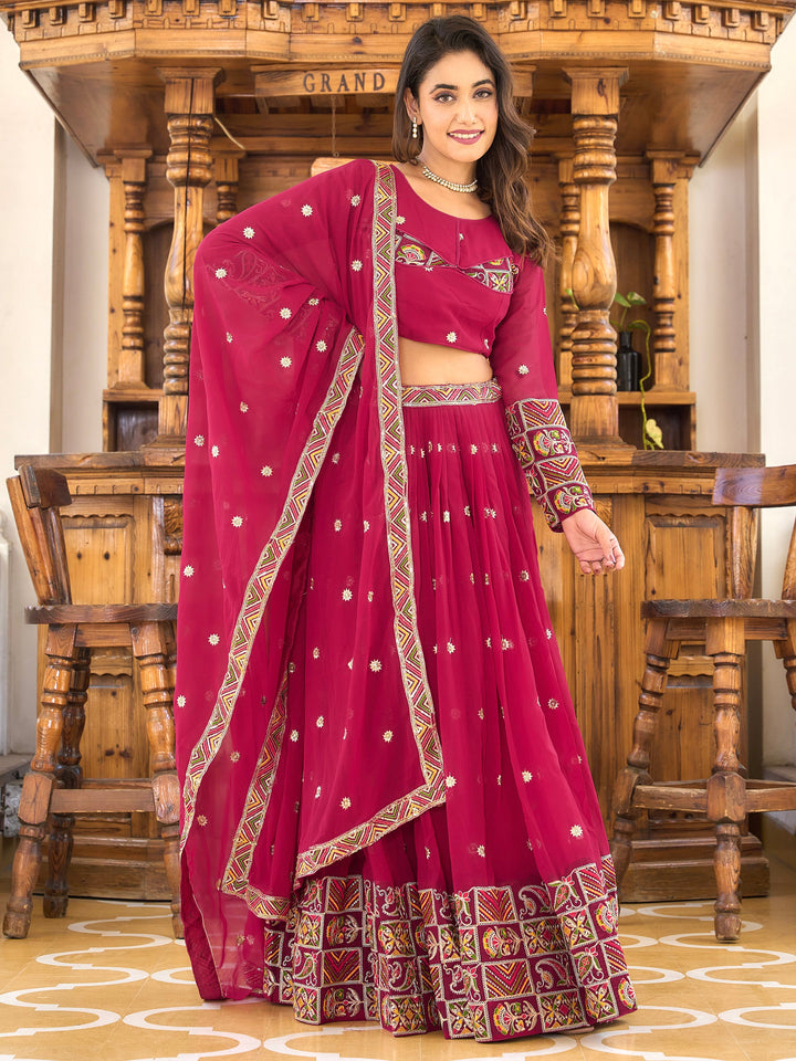 Astonishing Rani Pink Sequins Georgette Wedding Lehenga Choli