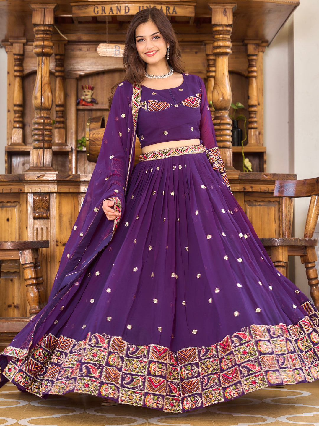 Dazzling Purple Sequins Georgette Festival Wear Lehenga Choli