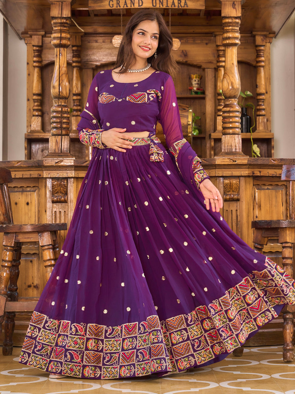 Dazzling Purple Sequins Georgette Festival Wear Lehenga Choli