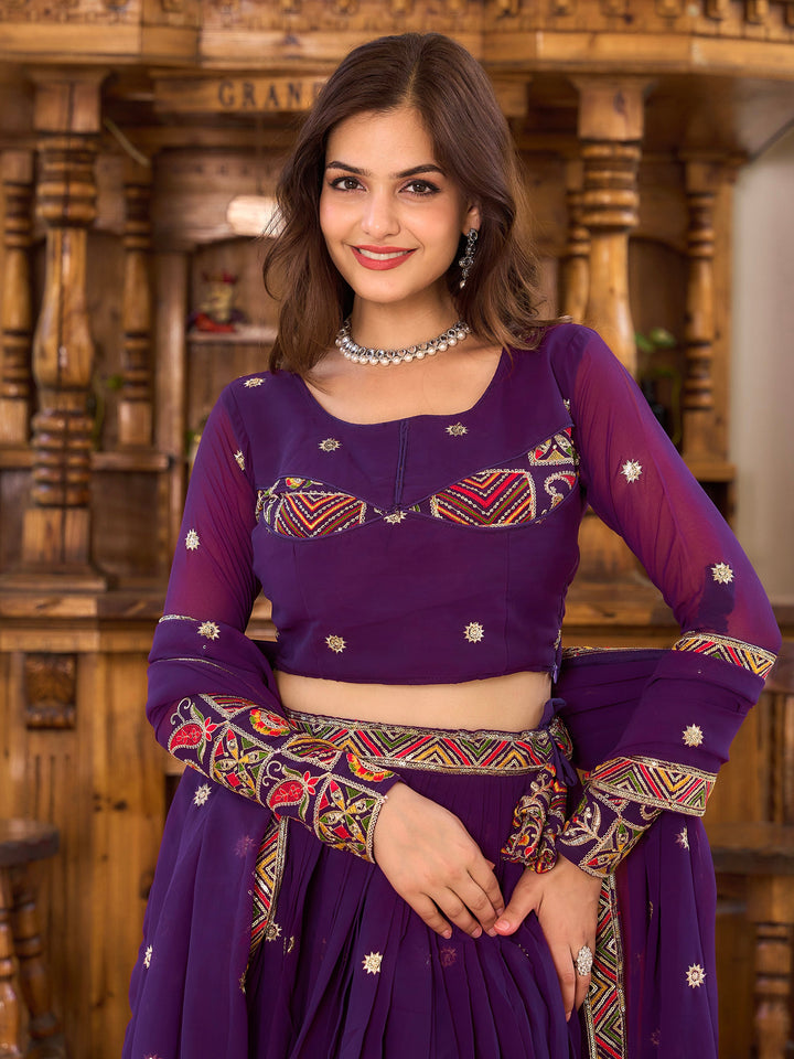 Dazzling Purple Sequins Georgette Festival Wear Lehenga Choli