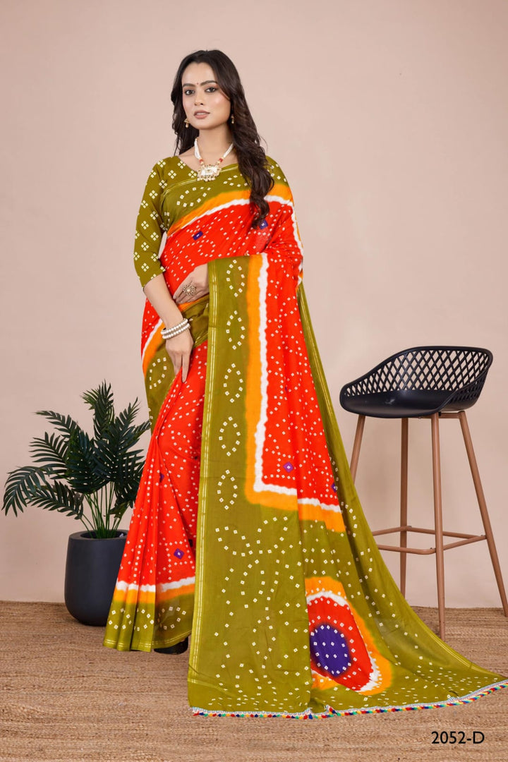 Beautiful yellow handcrafted Bandhani saree with a stunning tie-dye design, perfect for USA weddings and celebrations.