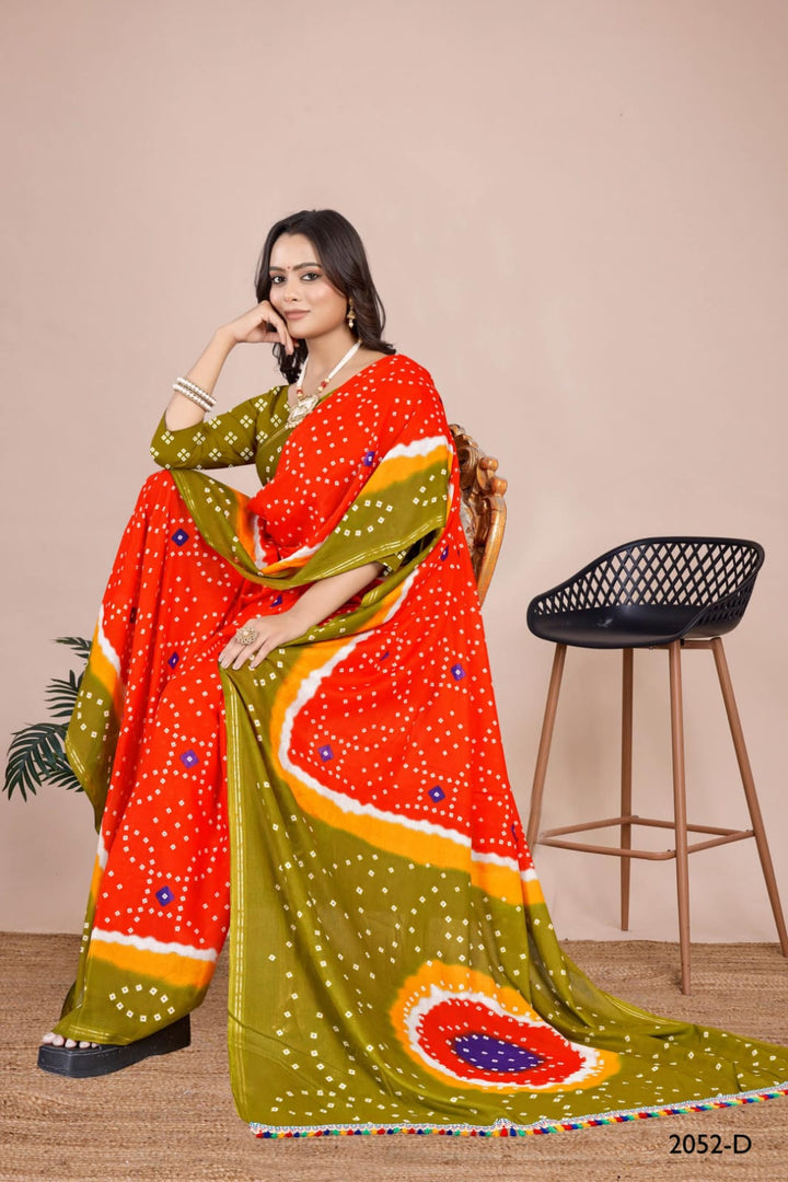 Stunning yellow handcrafted Bandhani saree with intricate tie-dye work, perfect for festive events and weddings.