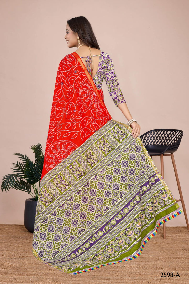 Stunning olive handcrafted Bandhani saree with unique tie-dye patterns, ideal for weddings and special gatherings in the USA.