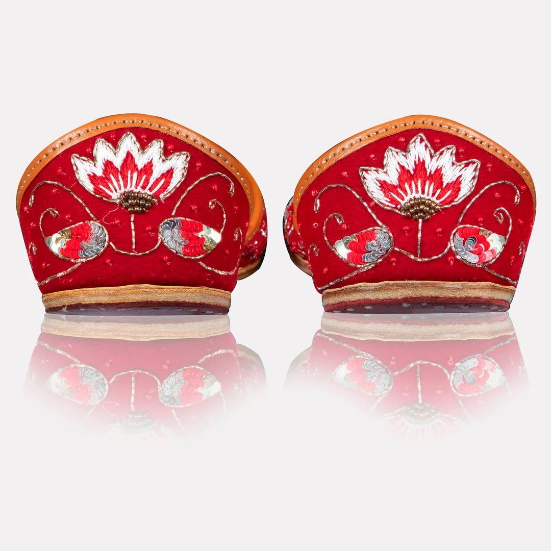 Royal Zardozi Jutti | Red Hand-Embroidered Footwear for Festive Occasions