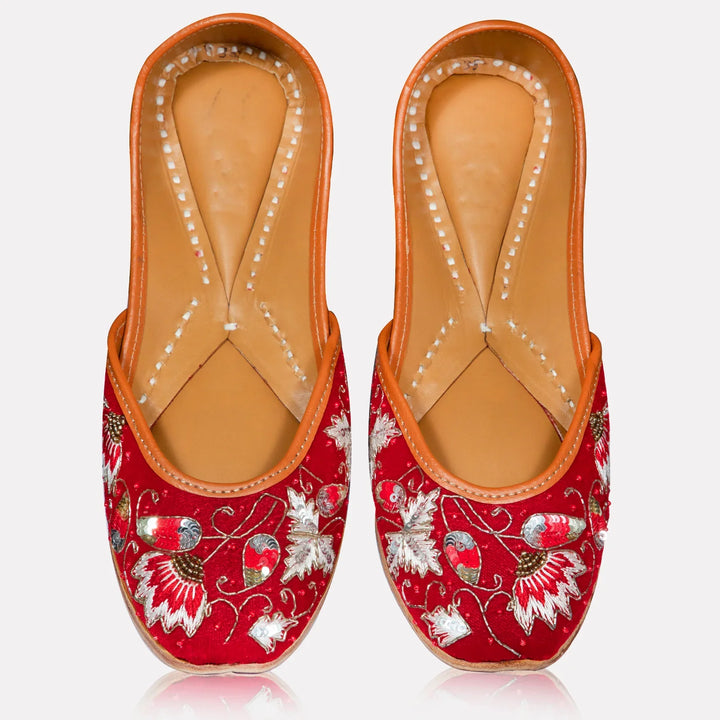 Royal Zardozi Jutti | Red Hand-Embroidered Footwear for Festive Occasions