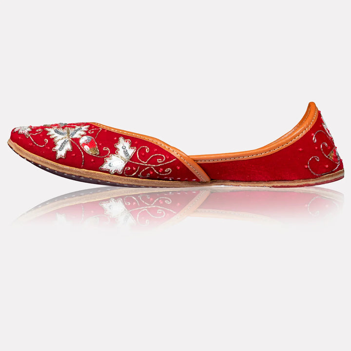 Royal Zardozi Jutti | Red Hand-Embroidered Footwear for Festive Occasions