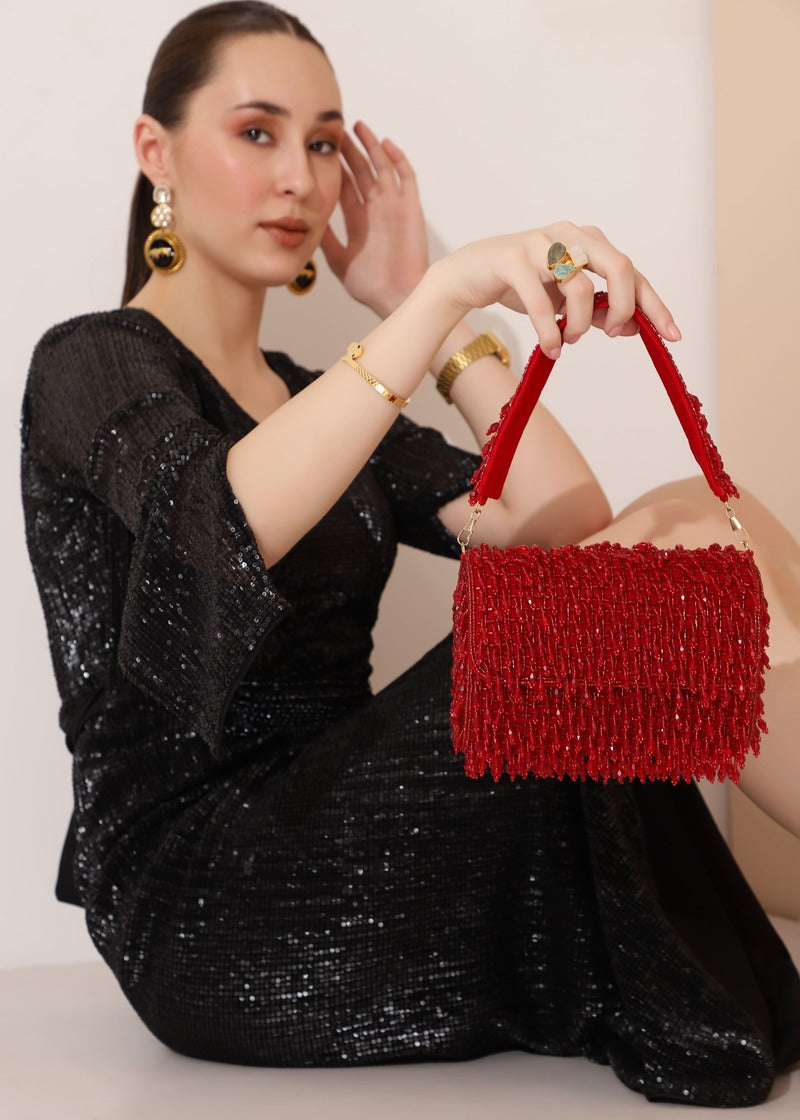 Rosa Beaded Flap Bag | Elegant Handcrafted Party Wear Clutch