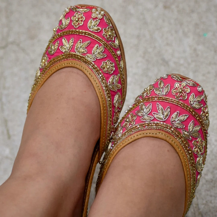 Pink Dabka Work Jutti | Handcrafted Traditional Indian Footwear