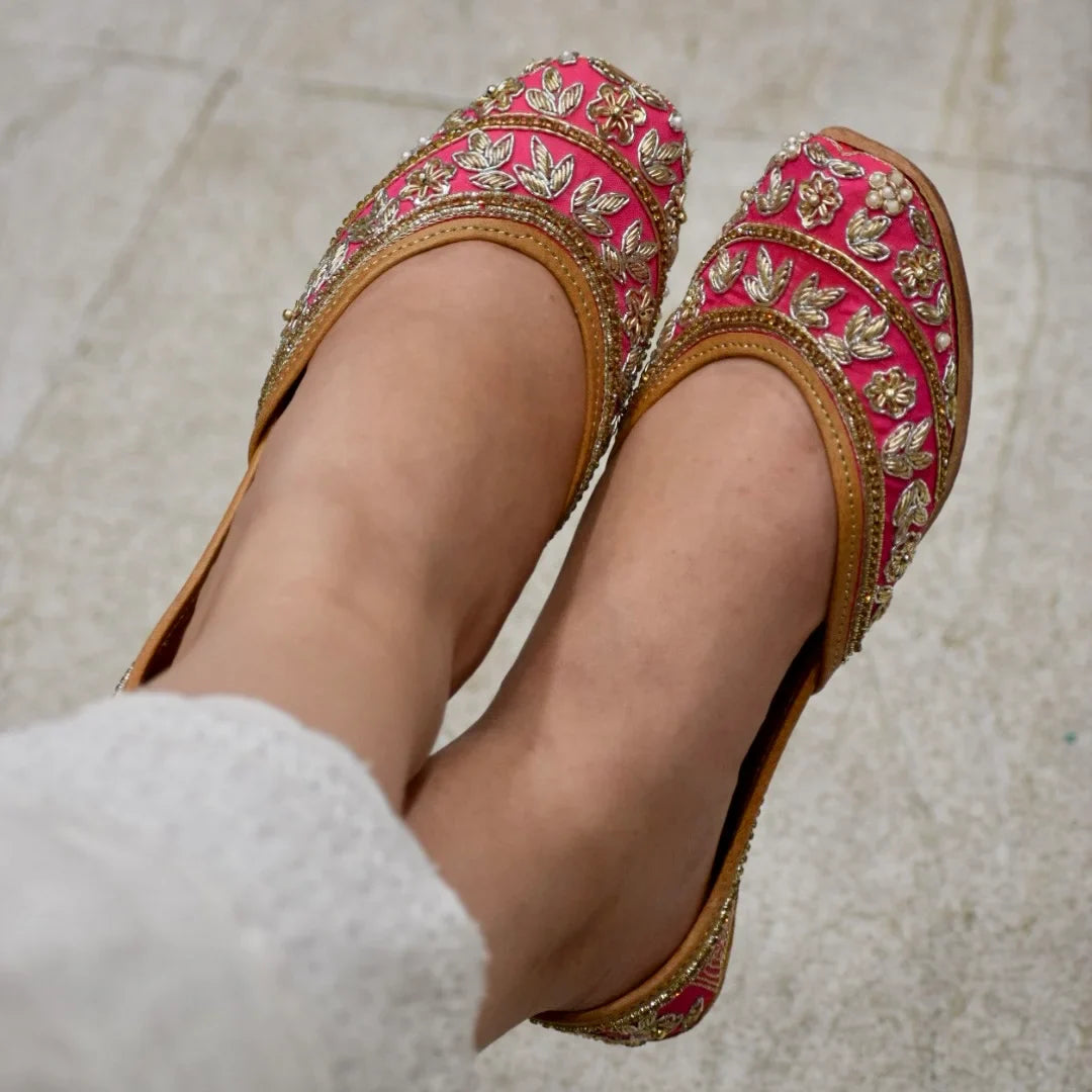 Pink Dabka Work Jutti | Handcrafted Traditional Indian Footwear