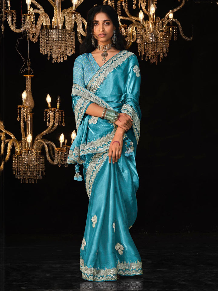 Blue silk saree crafted for elegance and style.