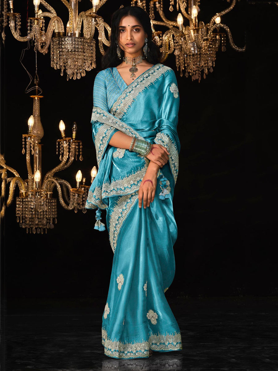 Blue silk saree crafted for elegance and style.