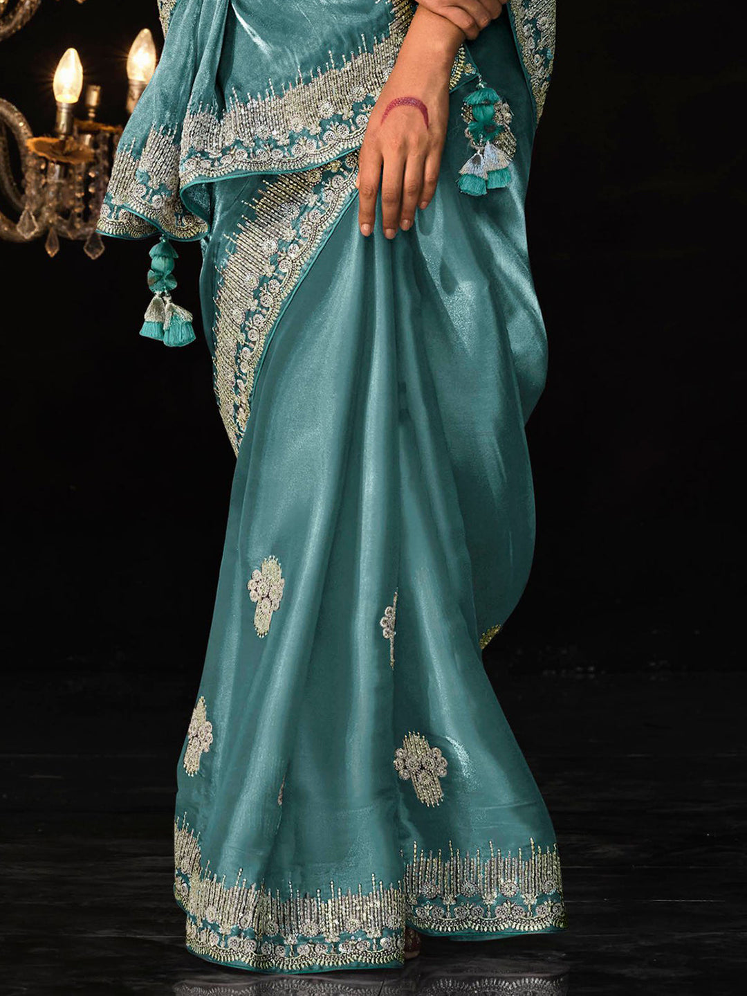 Vibrant color luxurious fabric exclusive attire crafted for elegance and style.