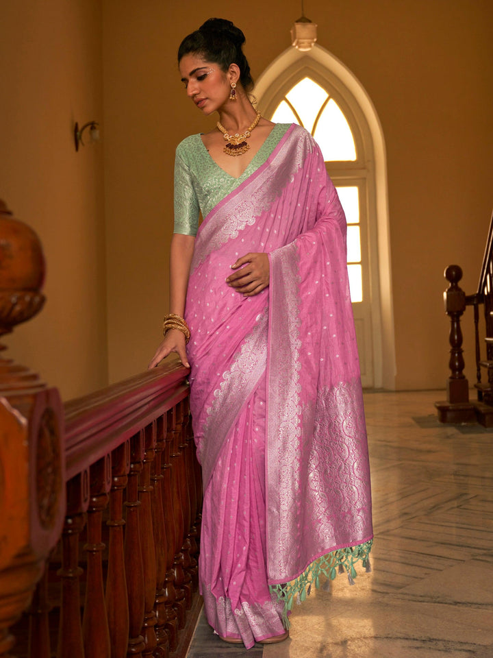 Pink silk saree crafted for elegance and style.