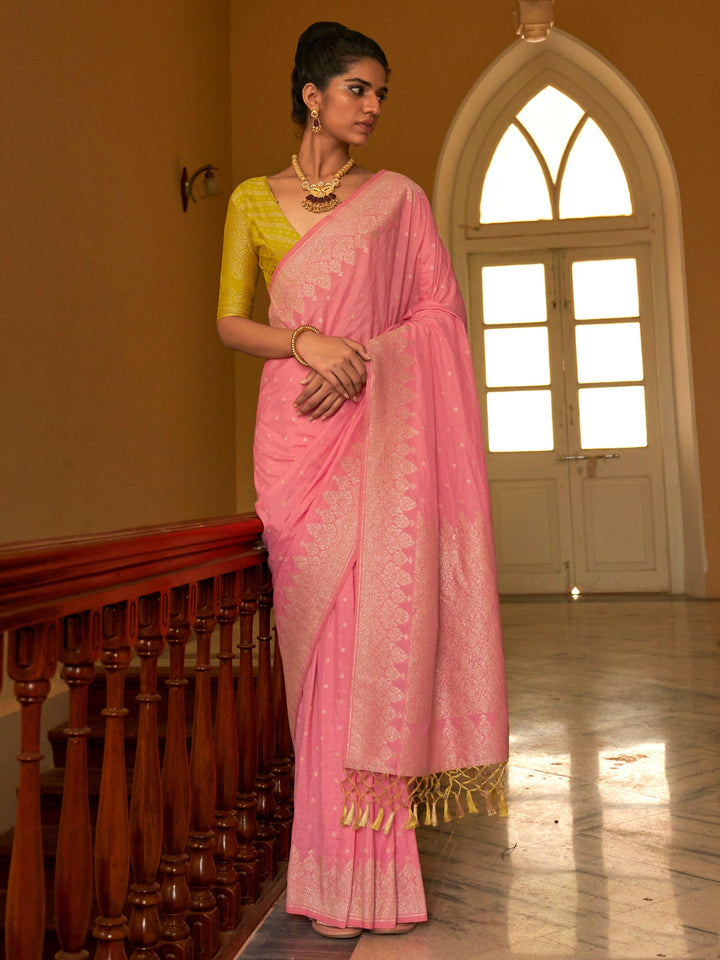 Pink silk saree crafted for elegance and style.