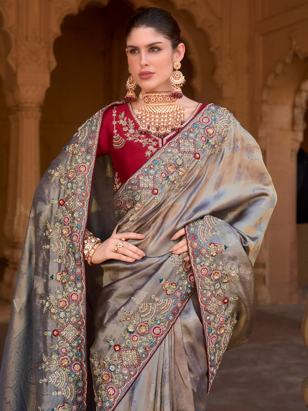 Vibrant color luxurious fabric exclusive attire crafted for elegance and style.