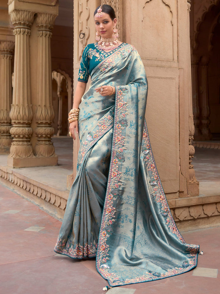 Blue silk saree crafted for elegance and style.