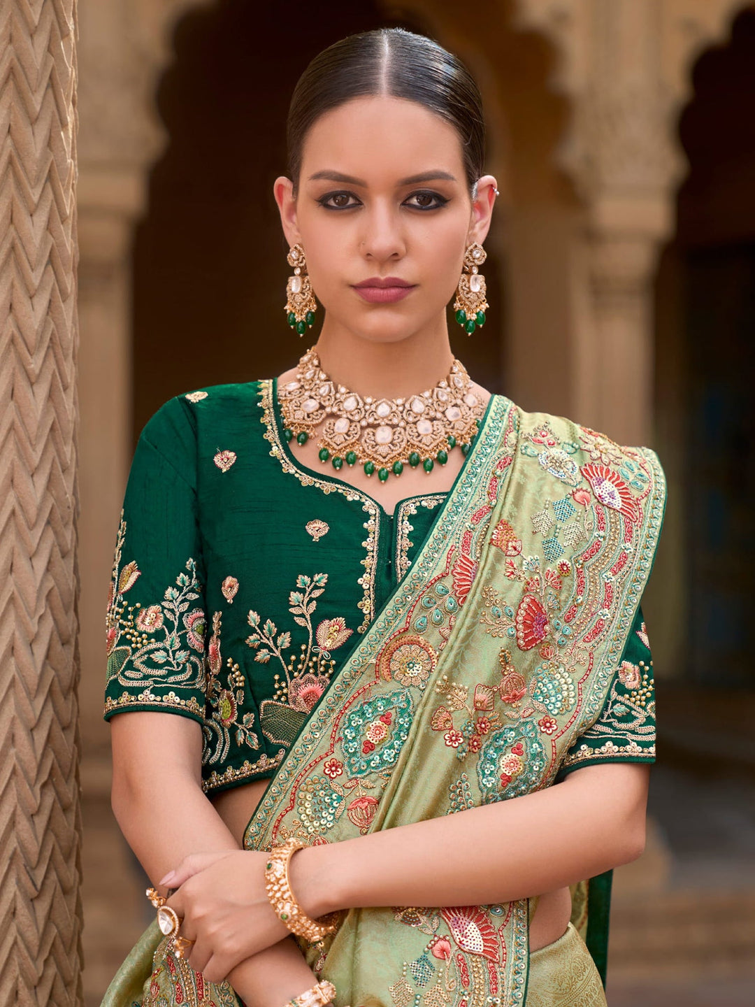 Vibrant color luxurious fabric exclusive attire crafted for elegance and style.