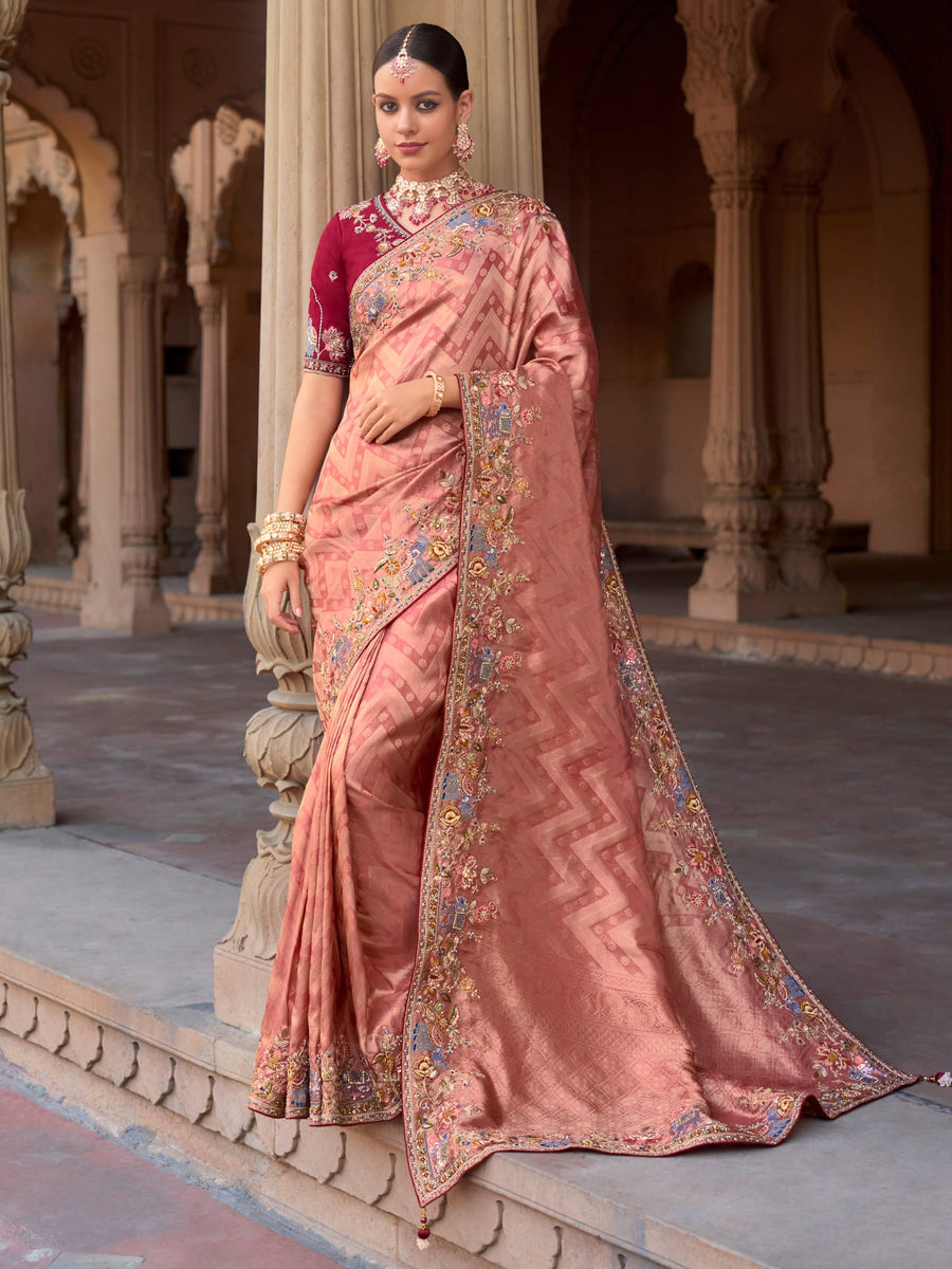 Red silk saree crafted for elegance and style.