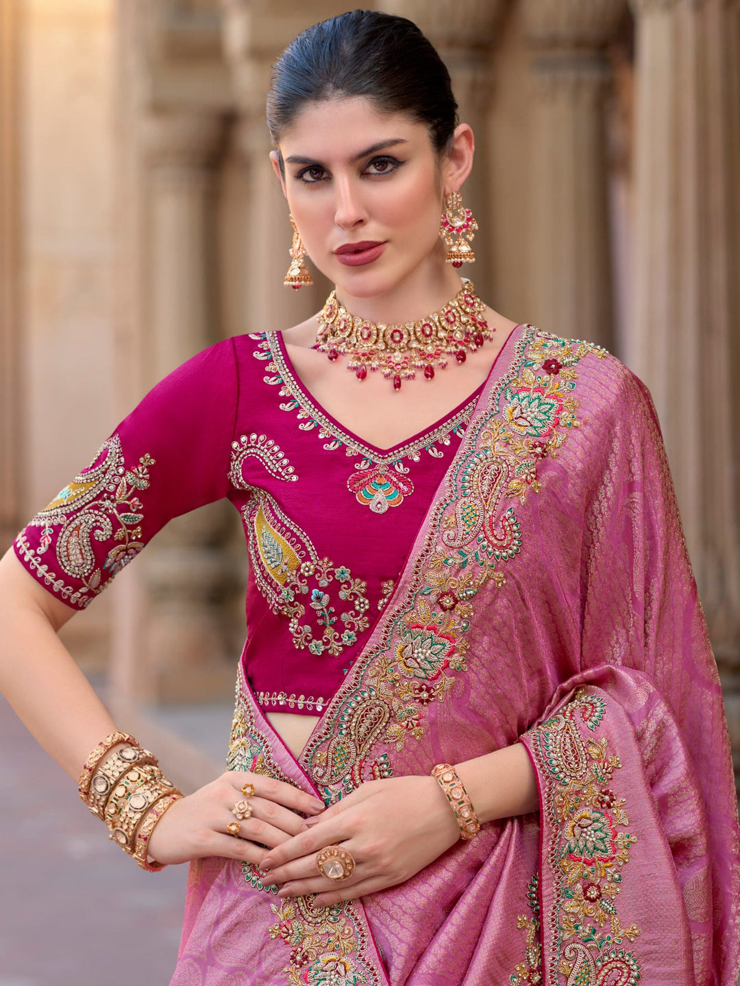 Vibrant color luxurious fabric exclusive attire crafted for elegance and style.